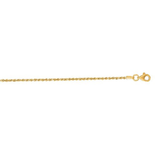14K Yellow Gold 1.6mm Royal Rope 7-Inch Chain Bracelet with Pear Shaped Lobster Lock