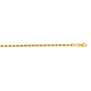 14K Yellow Gold 3.5mm Diamond Cut Rope Chain, 19.7 Grams, 24Inch Long