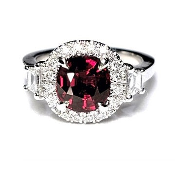 Platinum 2.30Ct Ruby, 0.25Ct Round Diamonds, 0.29Ct Trapezoid Diamond Ring