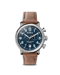 Shinola Runwell 41MM, Midnight Blue 2 Eye Chronograph, British Tan Leather Strap