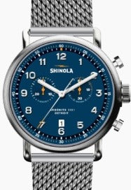 Shinola Canfield, 2 Eye Chrono 43mm, Silver Bracelet Continental Blue 43 1st Polished/Brushed Stainless Steel