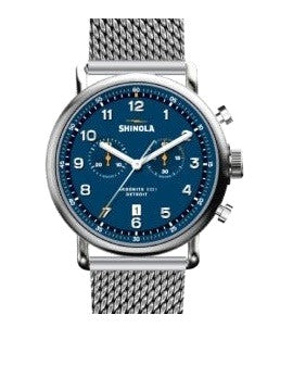 Shinola Canfield, 2 Eye Chrono 43mm, Silver Bracelet Continental Blue 43 1st Polished/Brushed Stainless Steel