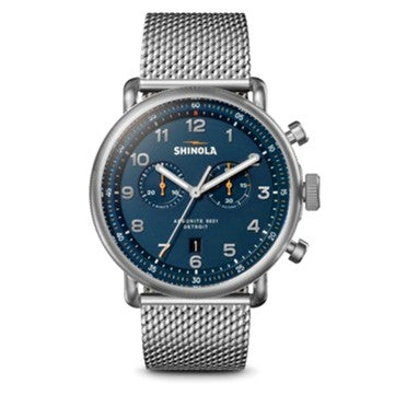 Shinola Canfield, 2 Eye Chrono 43mm, Silver Bracelet Continental Blue 43 1st Polished/Brushed Stainless Steel