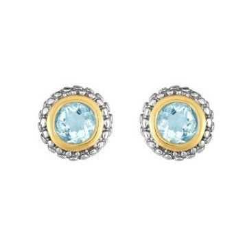 Sterling Silver & 18K Gold Popcorn Aquamarine Stud Earrings
