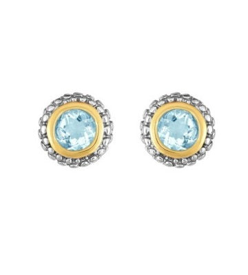 Sterling Silver & 18K Gold Popcorn Aquamarine Stud Earrings