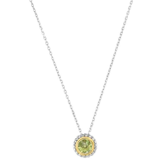 Sterling Silver & 18K Gold Popcorn Peridot Pendant on 18 Inch Cable Chain