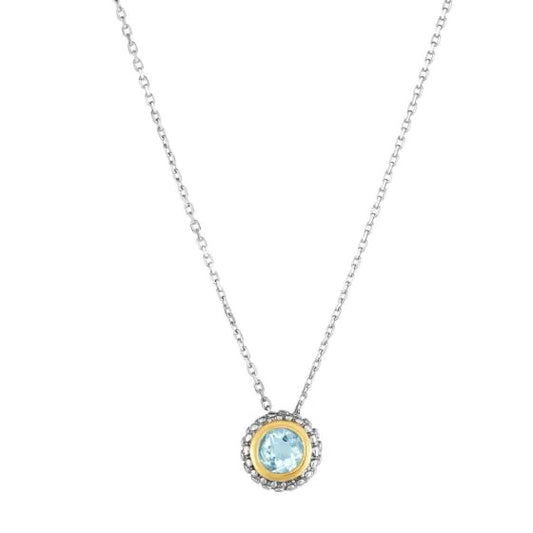 Sterling Silver & 18K Gold Popcorn Aquamarine Pendant on 18 Inch Cable Chain