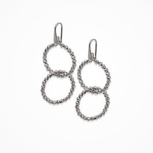 Sterling Silver Rhodium Plated Dangle Earring with Interlocking Rings