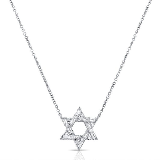 14k Gold Star of David with 12 Baguette 0.40Ct and12 Round Diamonds 0.15Ct