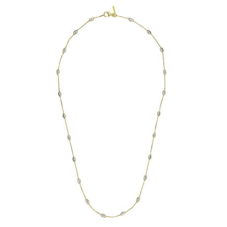 Sterling Silver Rhodium Plated and Gold Plated Beaded Necklace 18 Inch Long