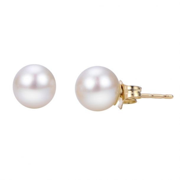 14k White Gold 7.0mm Japanese Culture Pearl Stud Earring, available in White and Yellow Gold