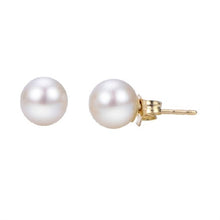 Load image into Gallery viewer, 14k Yellow Gold 4mm Japanese Cultured Pearl Earrings, available in White and Yellow Gold
