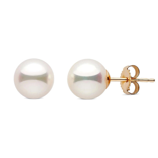 14k Gold 8MM Japanese Cultured Pearl Stud Earring, available in White and Yellow Gold