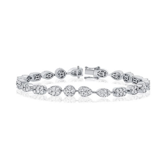 14k Gold 4.48Ct Diamond Multi Shaped Cluster Bracelet with 289 Diamonds, available in White, Rose and Yellow Gold