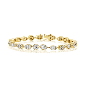 14k Gold 4.48Ct Diamond Multi Shaped Cluster Bracelet with 289 Diamonds, available in White, Rose and Yellow Gold