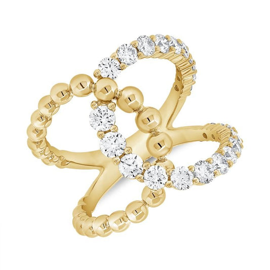 14k Yellow Gold 1.28Ct Diamond Swirl Ring with 24 Diamonds