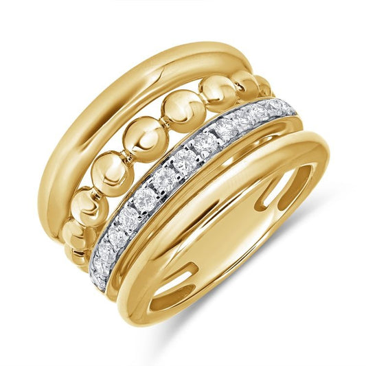 14k Gold 0.44Ct Diamond 4 Row Ring with 14 Diamonds, available in White, Rose and Yellow Gold
