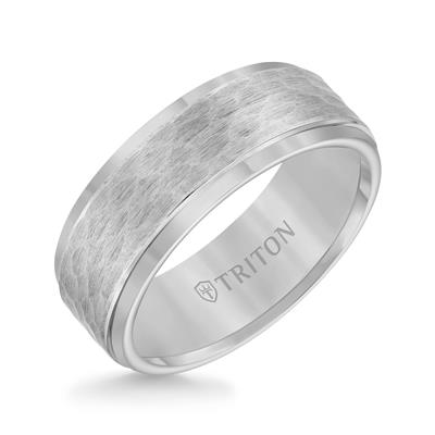 Tungsten Carbide 8mm Hammered center and polished edges, size 10