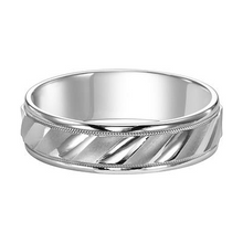 Load image into Gallery viewer, 14k White Gold Diagonal cut Band with Milgrain Border size 10
