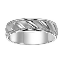 Load image into Gallery viewer, 14k White Gold Diagonal cut Band with Milgrain Border size 10
