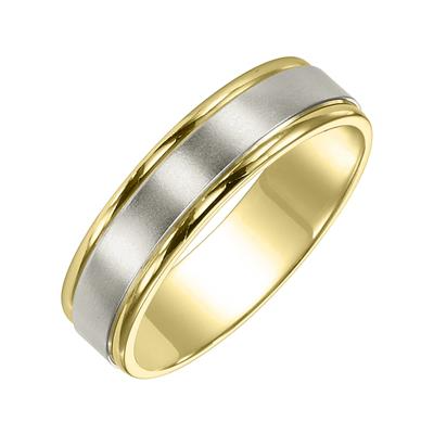 14k Two Tone 5mm wide Satin center polished edges, size 10
