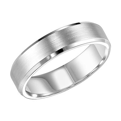 14k White Gold 6mm wide Brushed Finish with Bevel Edged Band, size 10