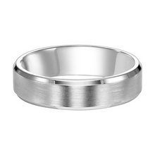 Load image into Gallery viewer, 14k White Gold 6mm wide Brushed Finish with Bevel Edged Band, size 10
