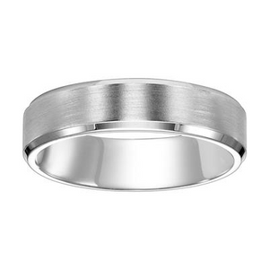 14k White Gold 6mm wide Brushed Finish with Bevel Edged Band, size 10