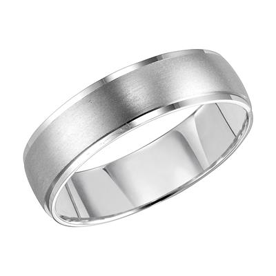 14k White Gold 6mm satin finished center with polished border, Size 10.0