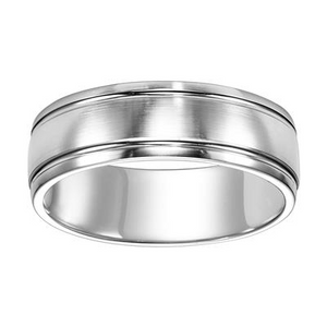 14k White Gold 7MM Satin Finish with two Polished grooves size 10