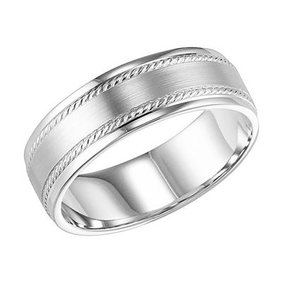 14k White Gold Carved Band Size 10.0