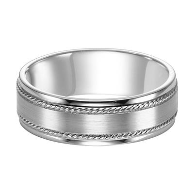 14k White Gold Carved Band Size 10.0