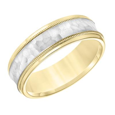 14k Yellow inside with White Hammered finish Middle Band, size 10