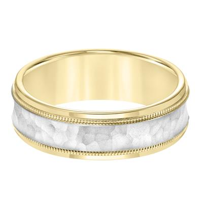 14k Yellow inside with White Hammered finish Middle Band, size 10