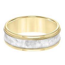 Load image into Gallery viewer, 14k Yellow inside with White Hammered finish Middle Band, size 10
