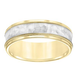 14k Yellow inside with White Hammered finish Middle Band, size 10