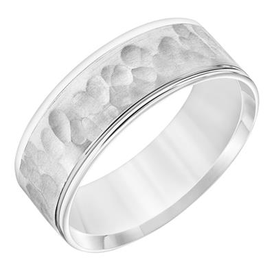 14k White Gold Hammered center polished edge, size 10