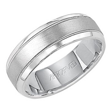 Load image into Gallery viewer, 14k White Gold Satin finish with Milgrain and polished Border Band, size 10
