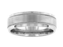 Load image into Gallery viewer, 14k White Gold Satin finish with Milgrain and polished Border Band, size 10
