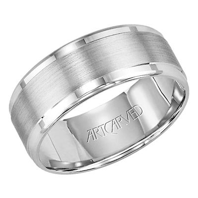 14k White Gold 6.5mm wide horizontal brushed finish Band, size 10