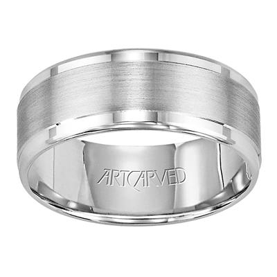 14k White Gold 6.5mm wide horizontal brushed finish Band, size 10