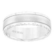 Load image into Gallery viewer, 14k White Gold 7mm wide Rope Treatment edge Band, size 10
