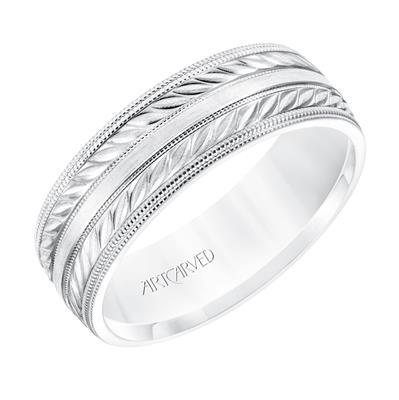 14k White Gold 7mm wide Wheat Motif with Milgrain borders Band, size 10