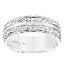 Load image into Gallery viewer, 14k White Gold 7mm wide Wheat Motif with Milgrain borders Band, size 10
