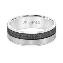 Load image into Gallery viewer, 14k White Gold 7mm wide black Rhodium textured Band, size 10
