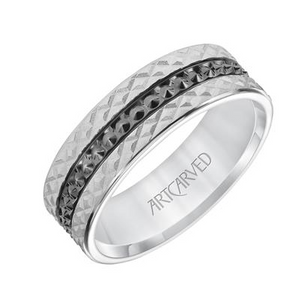 14K White Gold Criss Cross Band with Black Rhodium Center, size 10