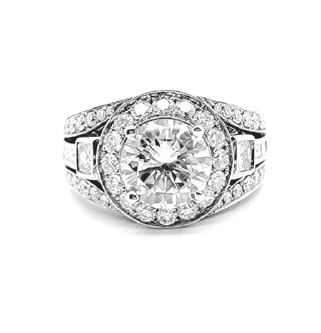 18k White Gold Ctr 1.71 VS1 I, Mounting 0.23 Ct Baguette, 1.40 Ct Round, 0.29 Ct Princess Cut Diamond Ring