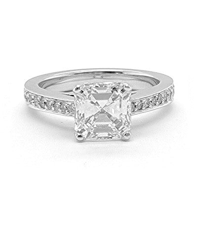 14k White Gold Asscher Cut 1.50 Ct SI1 F GIA, Mounting 0.18 Ct Diamond Ring