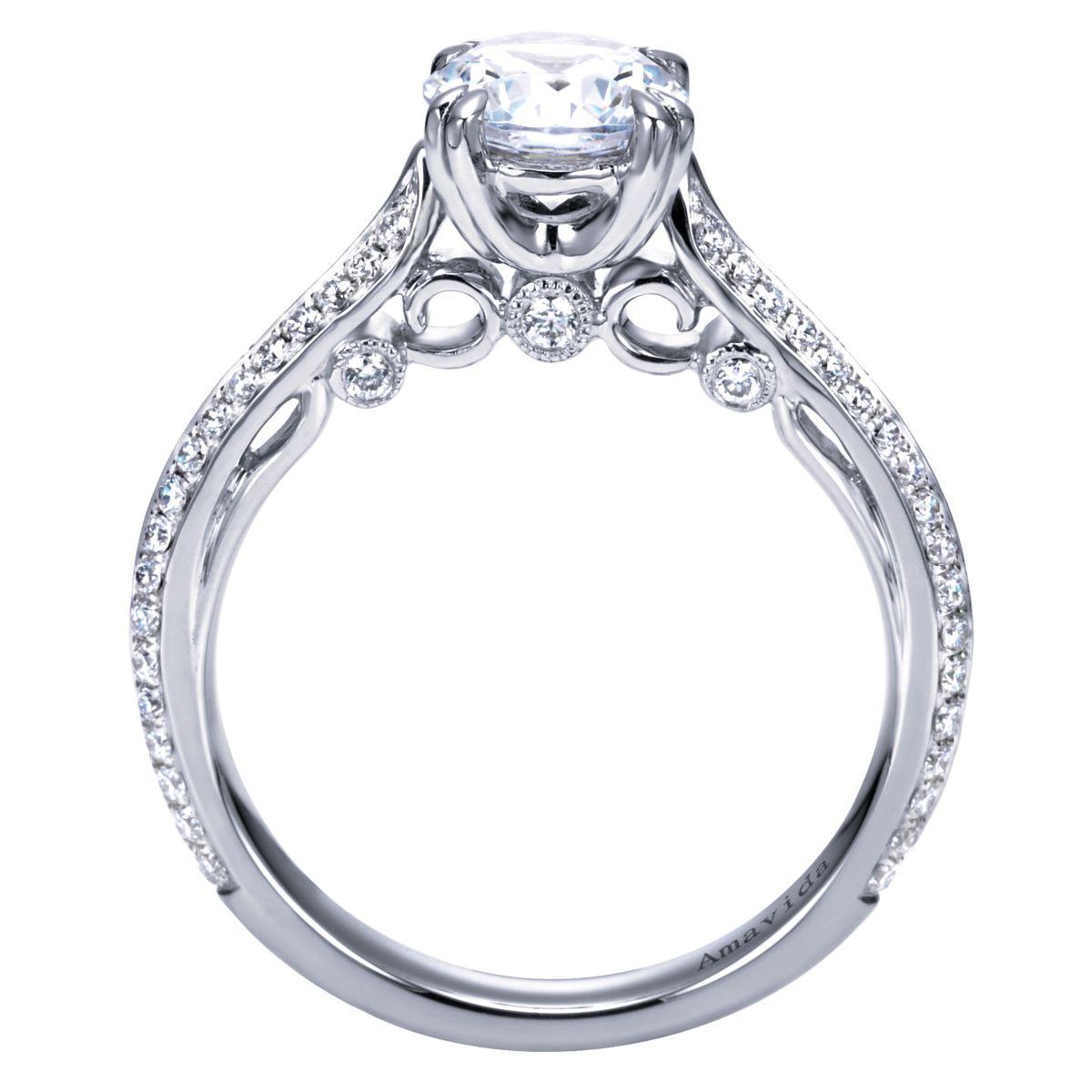 Gabriel 18k White Gold Semi Mount, 0.42 Ct Diamond, with Cubic Zirconia Center