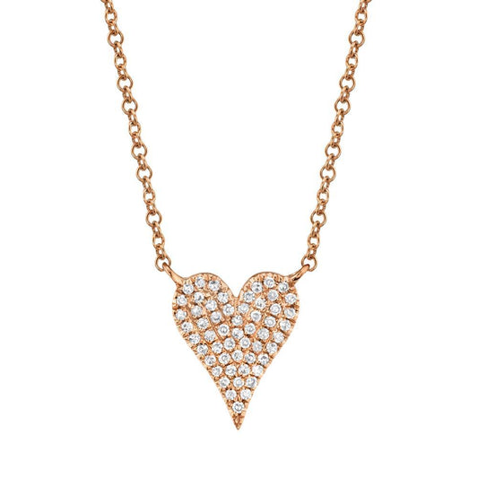 14k Rose Gold 0.11Ct Diamond Pave Heart Necklace.